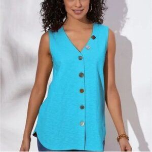 Soft‎ Surroundings Aruba Blue Delia V-Neck Tank Blouse Sz Medium